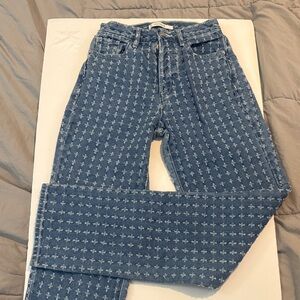 PacSun Blue Denim Polkadot/Crosses Size 0/22 Dad Jean